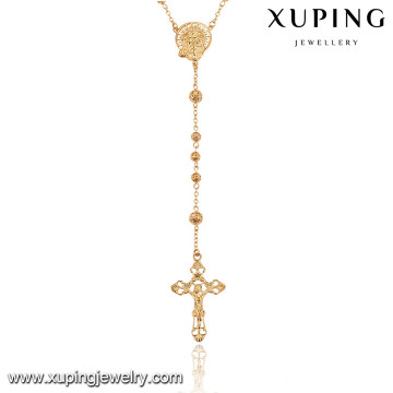 43062 Xuping fashion jewelry gold plated cross religious 18k rosary necklace